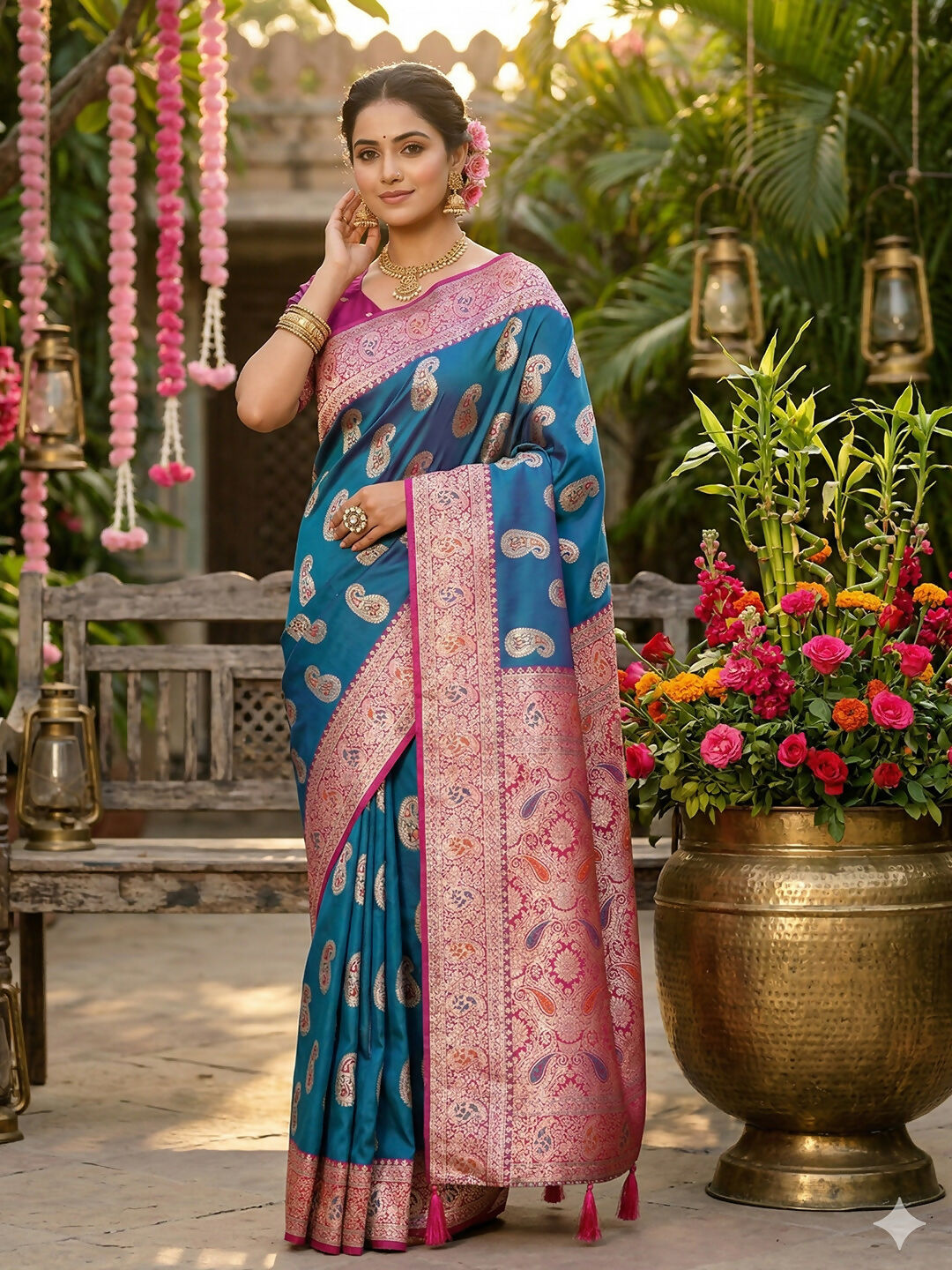 Shree Shyam Fashion Sky Blue Silk Blend Saree - Distacart