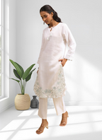 Joban Fashion Off White Linen Embroidered Readymade Cord Set - Distacart
