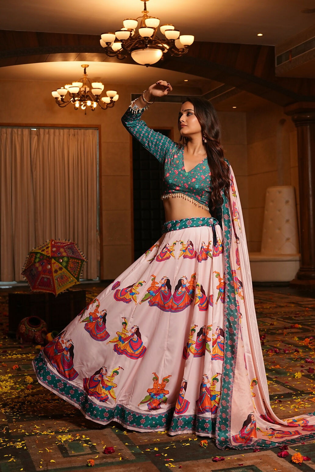 AI Fashion Light Pink Crepe Designer Navratri Wear Lehenga Choli Collection