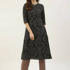FIORRA Women's Black Printed Flared Cotton Kurta