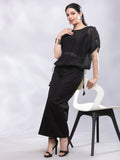 BohoJazz Signature Mul Two Layer Blouson Kimono Top with Motif - Black - Distacart