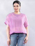 BohoJazz Signature Mul Two Layer Blouson Kimono Top with Motif - Purple - Distacart
