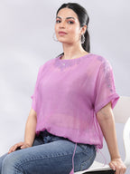 BohoJazz Signature Mul Two Layer Blouson Kimono Top with Motif - Purple - Distacart