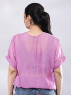 BohoJazz Signature Mul Two Layer Blouson Kimono Top with Motif - Purple - Distacart