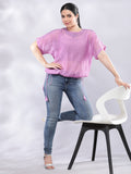 BohoJazz Signature Mul Two Layer Blouson Kimono Top with Motif - Purple - Distacart