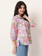 Yufta Multi Cotton Mandarin Collar Shrit Style Top