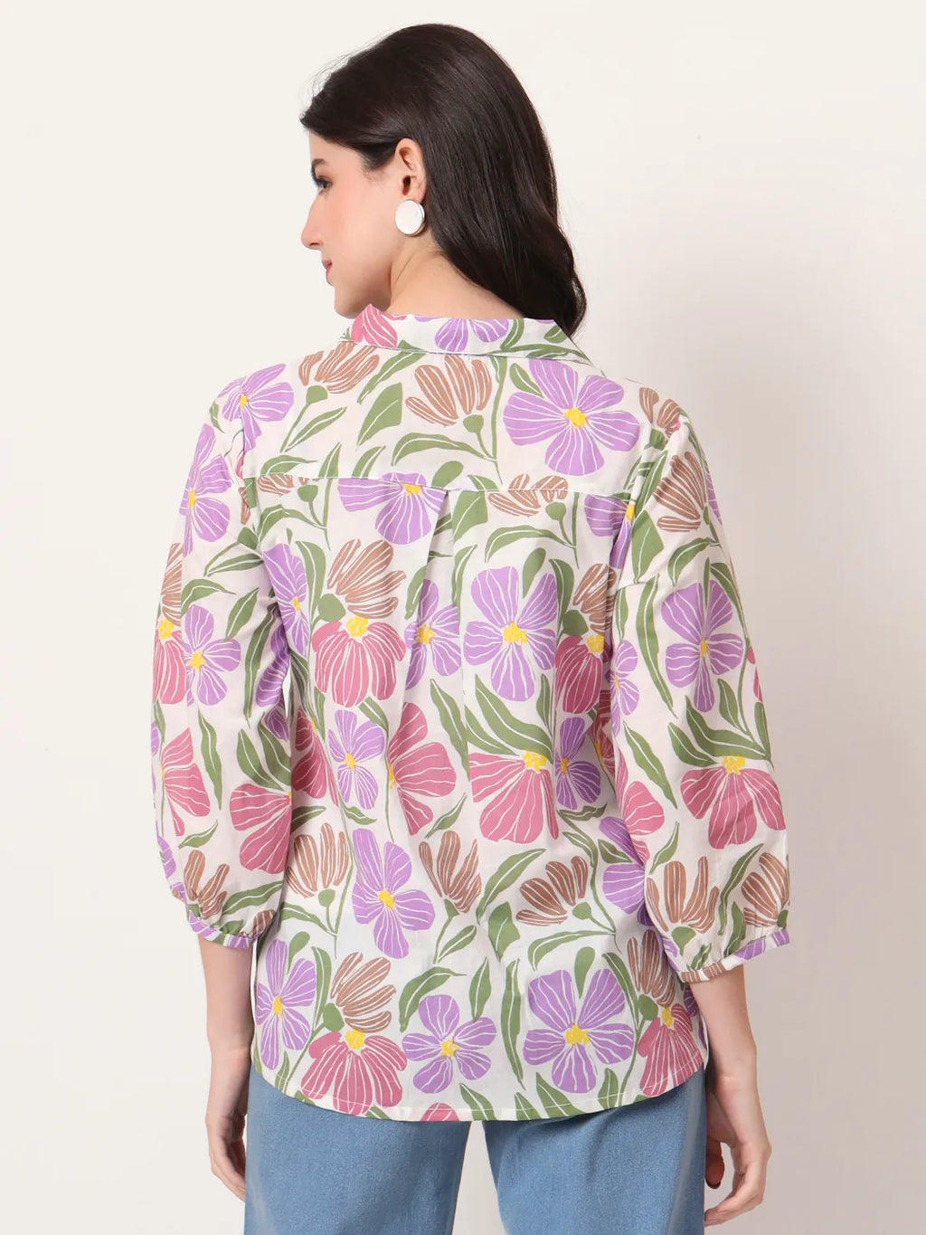 Yufta Multi Cotton Mandarin Collar Shrit Style Top