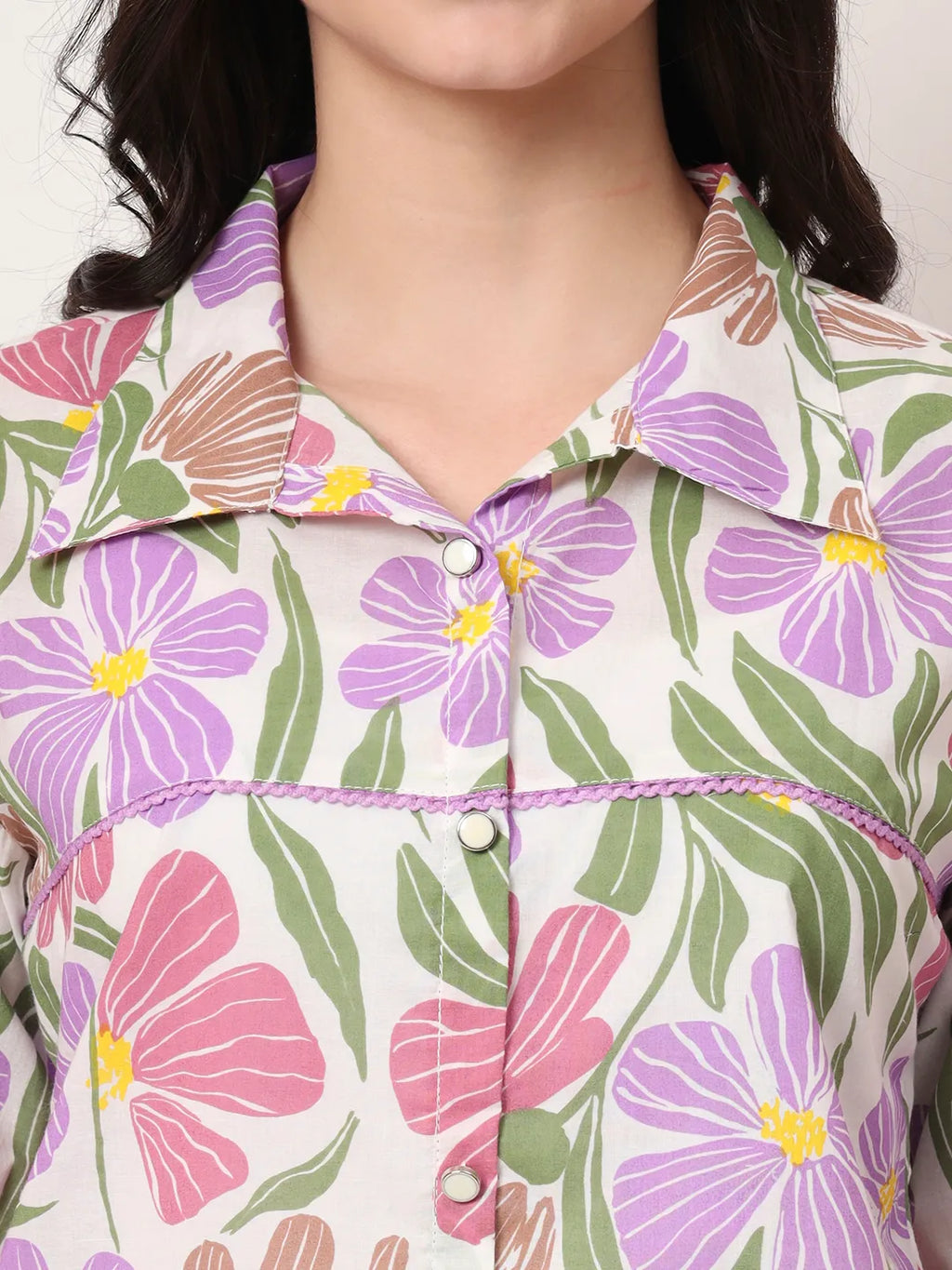 Yufta Multi Cotton Mandarin Collar Shrit Style Top