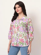 Yufta Multi Cotton Mandarin Collar Shrit Style Top