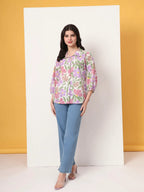 Yufta Multi Cotton Mandarin Collar Shrit Style Top