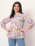 Yufta Multi Cotton Mandarin Collar Shrit Style Top