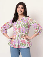 Yufta Multi Cotton Mandarin Collar Shrit Style Top