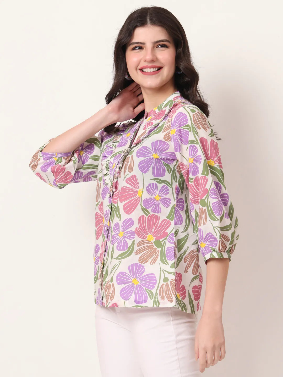 Yufta Multi Cotton Shirt Collar Shrit Style Top
