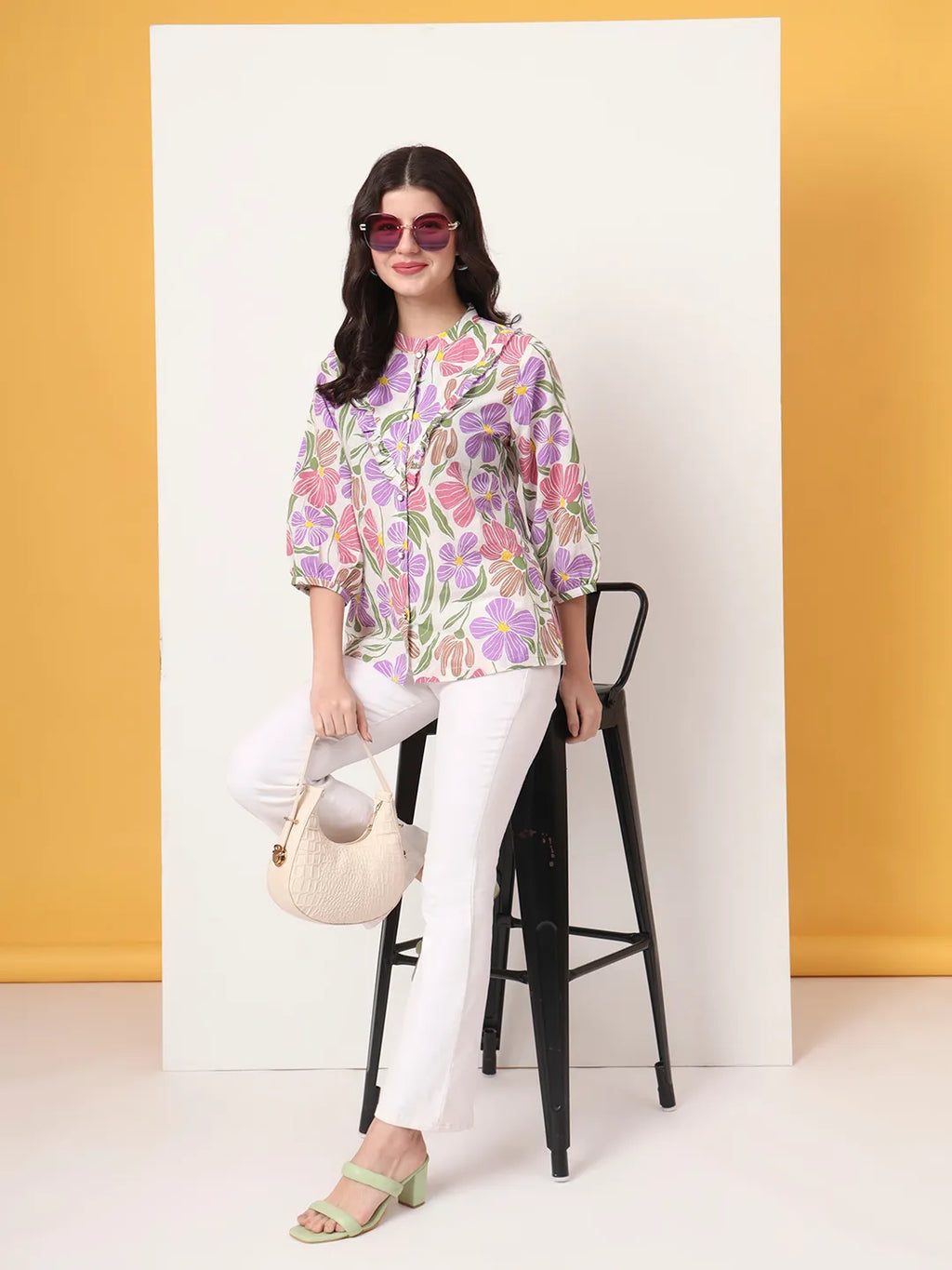 Yufta Multi Cotton Shirt Collar Shrit Style Top