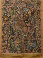 Multicolor Kalamkari Hand Painted Cotton Silk Handloom Saree With Exotic Floral and Peacocks Pallu Design - Global Threads