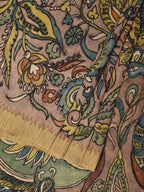 Multicolor Kalamkari Hand Painted Cotton Silk Handloom Saree With Exotic Floral and Peacocks Pallu Design - Global Threads