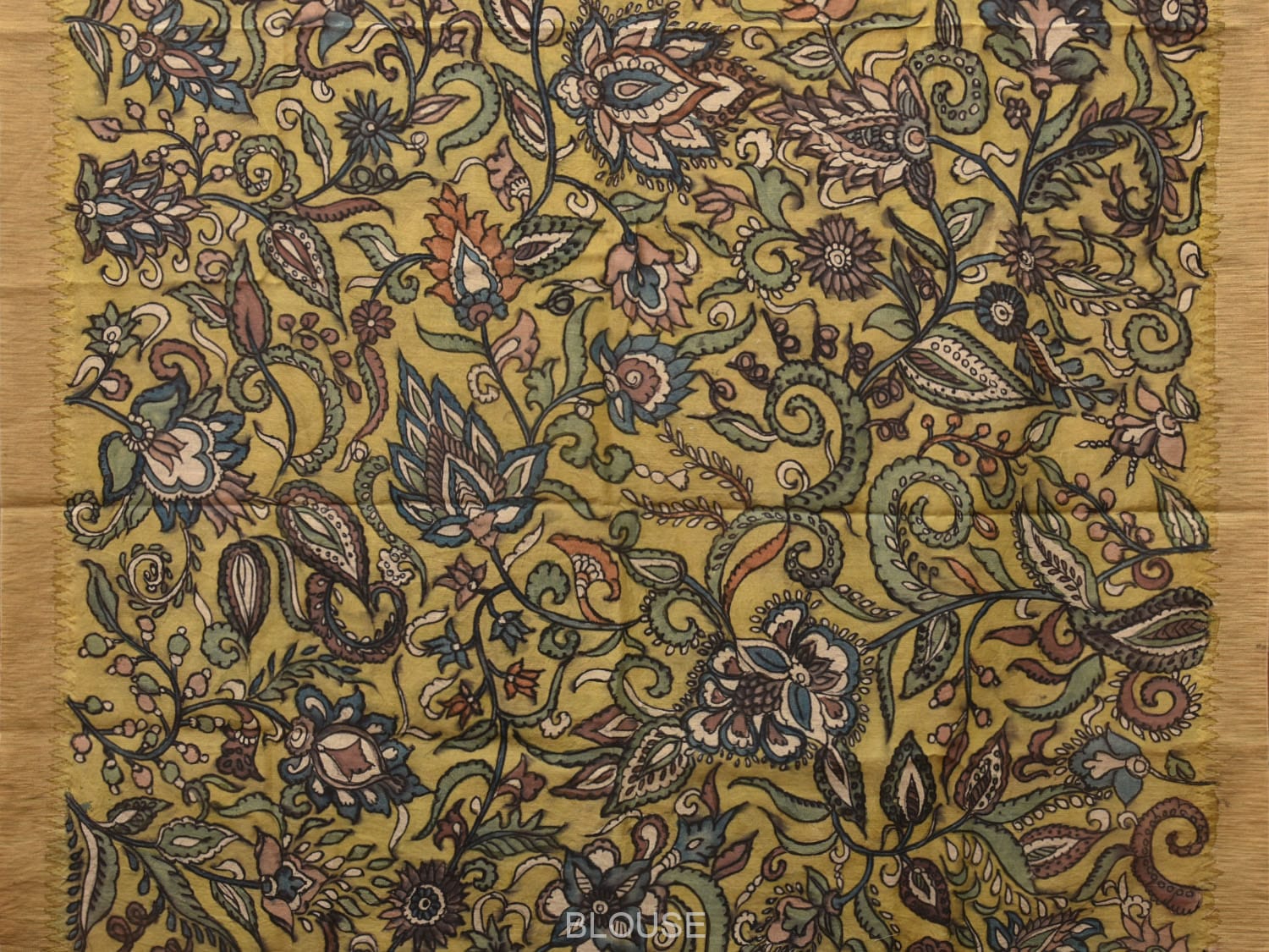 Multicolor Kalamkari Hand Painted Cotton Silk Handloom Saree With Exotic Floral and Peacocks Pallu Design - Global Threads