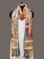 Multicolor Kalamkari Hand Painted Kanchipuram Silk Handloom Dupatta with Dashavatar Design - Global Threads