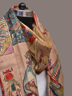 Multicolor Kalamkari Hand Painted Kanchipuram Silk Handloom Dupatta with Egyptian Design - Global Threads