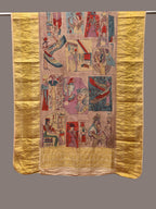 Multicolor Kalamkari Hand Painted Kanchipuram Silk Handloom Dupatta with Egyptian Design - Global Threads