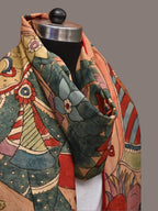 Multicolor Kalamkari Hand Painted Kanchipuram Silk Handloom Dupatta with Krishna Design - Global Threads