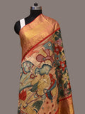 Multicolor Kalamkari Hand Painted Kanchipuram Silk Handloom Dupatta with Krishna Design - Global Threads