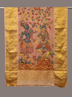 Multicolor Kalamkari Hand Painted Kanchipuram Silk Handloom Dupatta with Krishna Design - Global Threads
