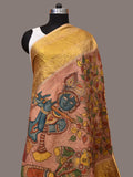Multicolor Kalamkari Hand Painted Kanchipuram Silk Handloom Dupatta with Krishna Design - Global Threads