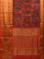 Multicolor Kalamkari Hand Painted Kanchipuram Silk Handloom Saree with Ramayana Design - Global Threads