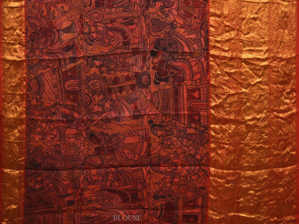 Multicolor Kalamkari Hand Painted Kanchipuram Silk Handloom Saree with Ramayana Design - Global Threads