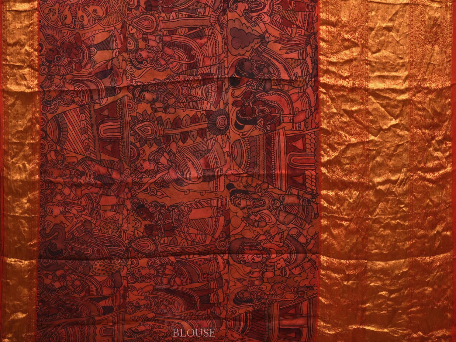 Multicolor Kalamkari Hand Painted Kanchipuram Silk Handloom Saree with Ramayana Design - Global Threads