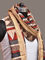 Multicolor Kalamkari Hand Painted Sico Handloom Dupatta with Strips Design - Global Threads