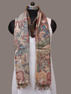 Multicolor Kalamkari Hand Painted Tussar Handloom Dupatta with Krishna Design - Global Threads