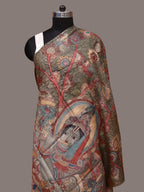 Multicolor Kalamkari Hand Painted Tussar Handloom Dupatta with Krishna Design - Global Threads