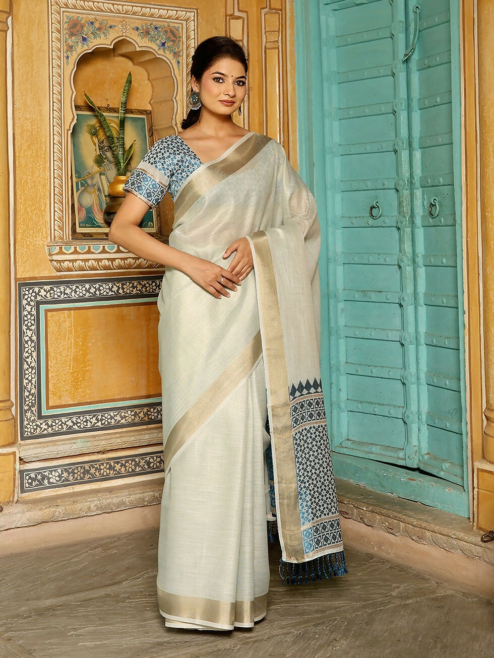 Shree Shyam Fashion Sky Blueline Saree - Distacart
