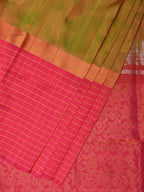 Mustard and Pink Uppada Silk Handloom Saree with Body Buta and Checks Border Design - Global Threads