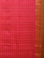 Mustard and Pink Uppada Silk Handloom Saree with Body Buta and Checks Border Design - Global Threads