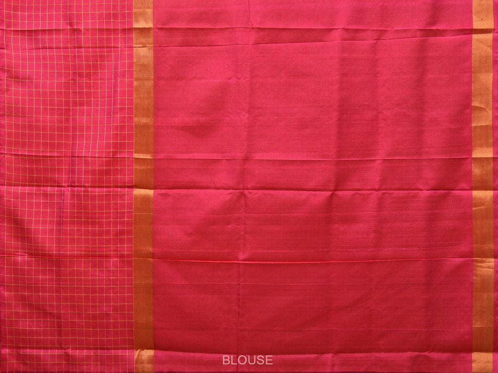 Mustard and Pink Uppada Silk Handloom Saree with Body Buta and Checks Border Design - Global Threads