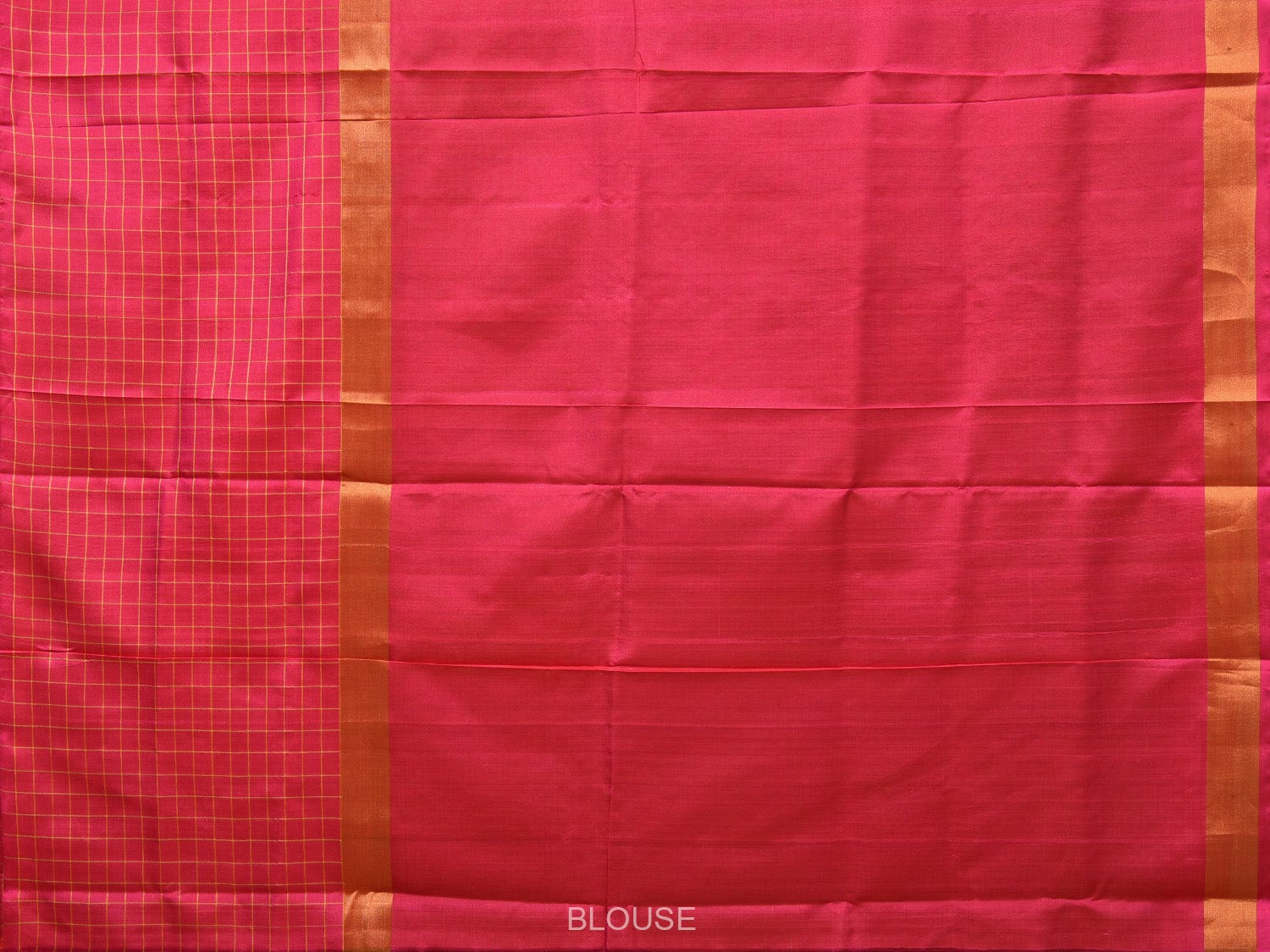 Mustard and Pink Uppada Silk Handloom Saree with Body Buta and Checks Border Design - Global Threads