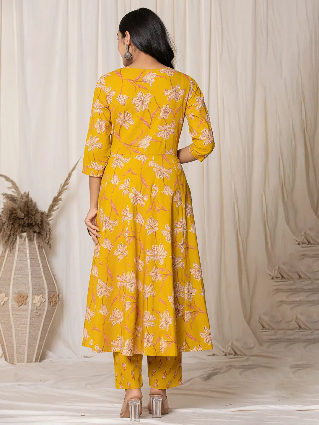 Yufta Mustard Cotton Dori_Embroidery Anarkali Kurta Dupatta Set