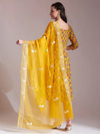 Yufta Mustard Cotton Gotta Work Kurta Set With Pant & Dupatta