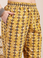 Yufta Mustard Cotton Lace Work On Yoke Straight Kurta Dupatta Pant Set