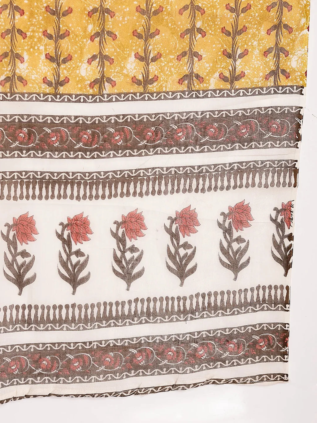 Yufta Mustard Cotton Lace Work On Yoke Straight Kurta Dupatta Pant Set