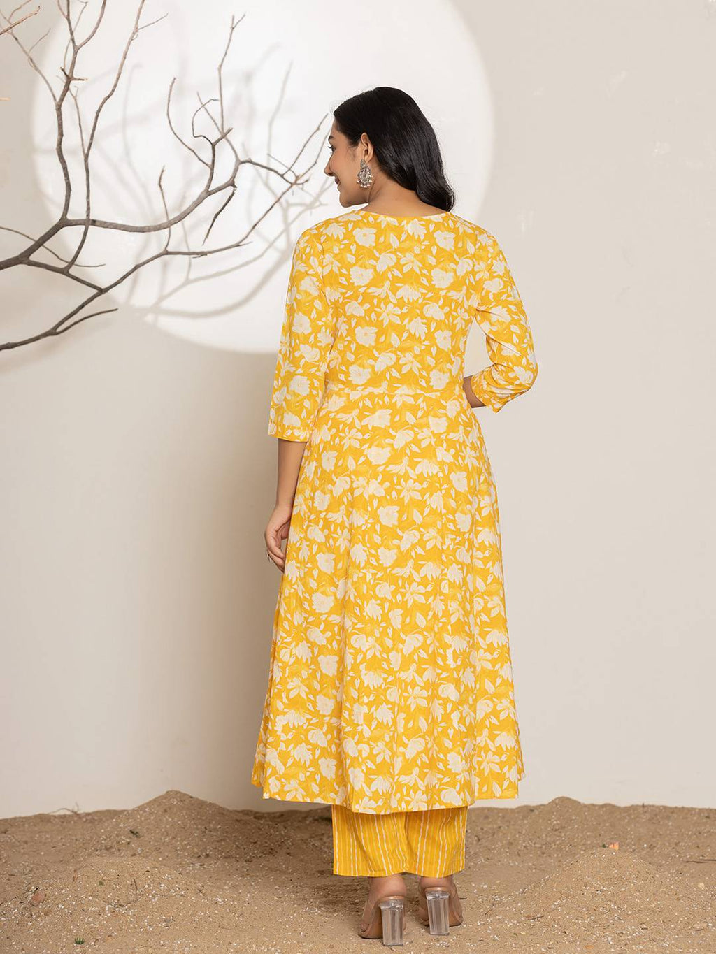 Yufta Mustard Embroidery Cotton Anarkali Suit Set