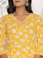 Yufta Mustard Embroidery Cotton Anarkali Suit Set