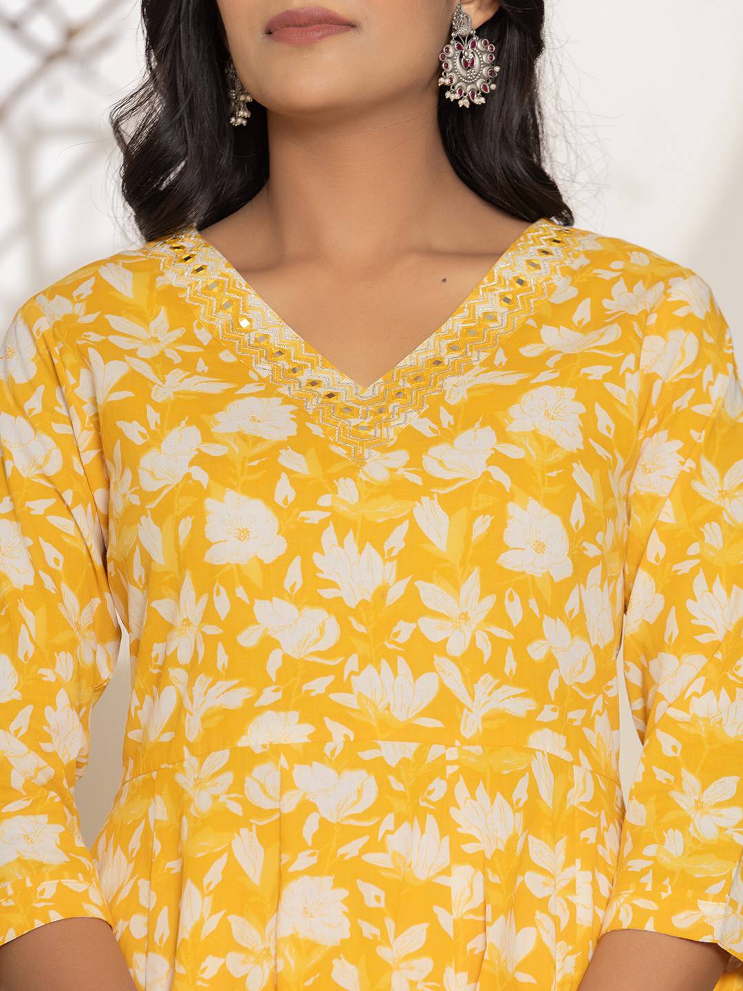 Yufta Mustard Embroidery Cotton Anarkali Suit Set