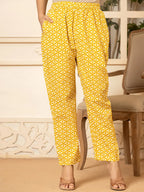 Yufta Mustard Embroidery Cotton Straight Kurta Dupatta Set