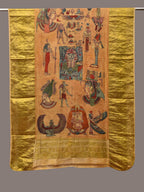 Mustard Kalamkari Hand Painted Kanchipuram Silk Handloom Dupatta with Egyptian Design - Global Threads