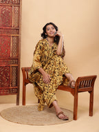 BohoJazz Mustard Vegetable Dye Flowy Modal Kurta with Pants - Distacart