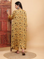 BohoJazz Mustard Vegetable Dye Flowy Modal Kurta with Pants - Distacart